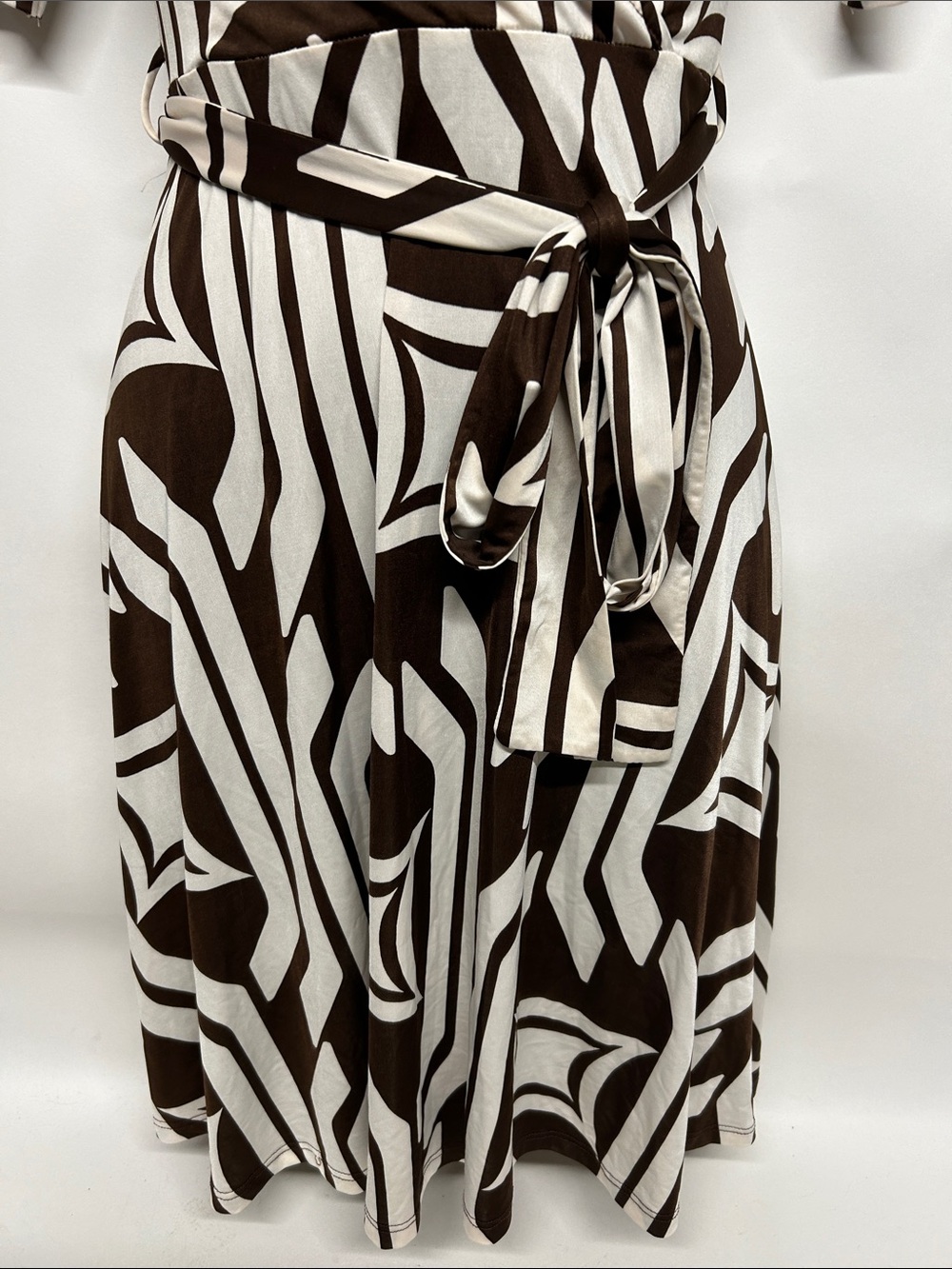 Belted Brown & White Wrap Dress small y2k vibes - Picture 3 of 7